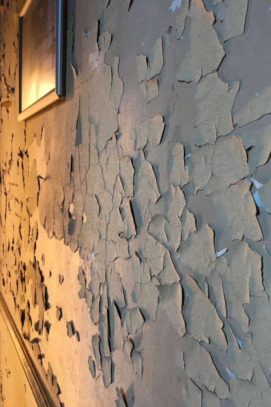 Detalle de un revestimiento de pared desprendido